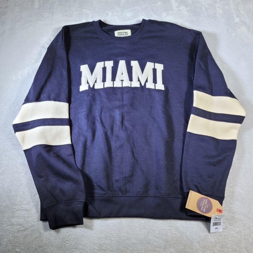 Miami Varsity Sweatshirt Mens 2XL Navy Stripe Crewneck New York Popular